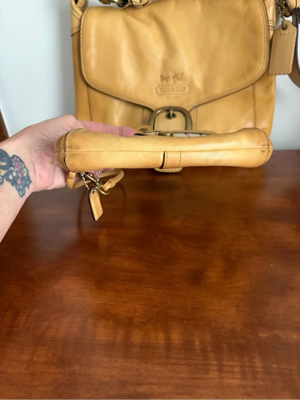 Coach Bleecker Natural Leather Shoulder Bag & Wristlet Tattersall Lining *READ*